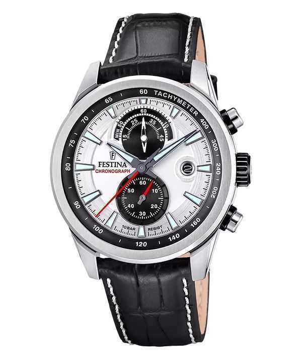 Festina Timeless Chronograph Leather Strap Silver Dial Quartz F20695-1 100M Men's Watch