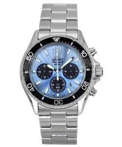 Orient Sports Chronograph Stainless Steel Sky Blue Dial Quartz Diver's RA-TX0206L 200M Men's Watch