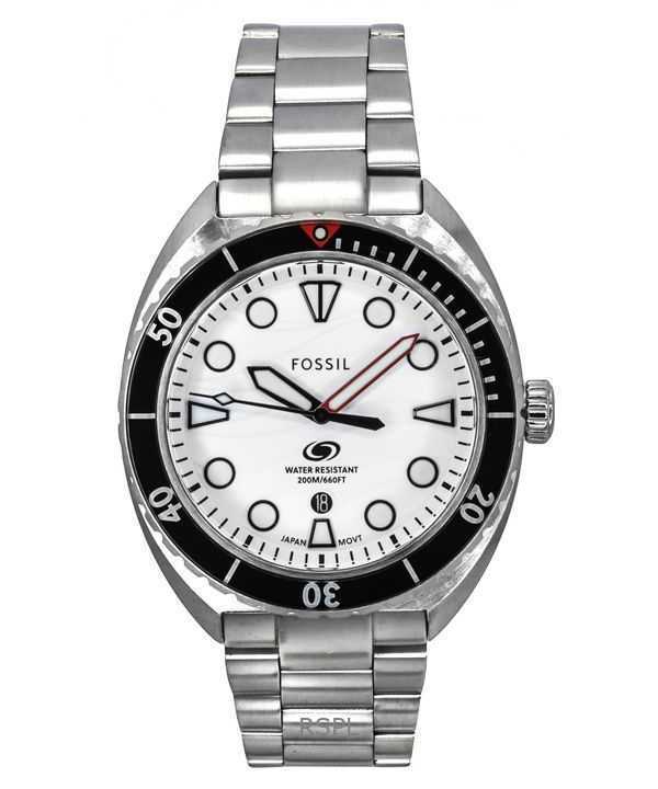 Fossil Breaker Stainless Steel White Dial Quartz Diver's FS6063 200M Men's Watch
